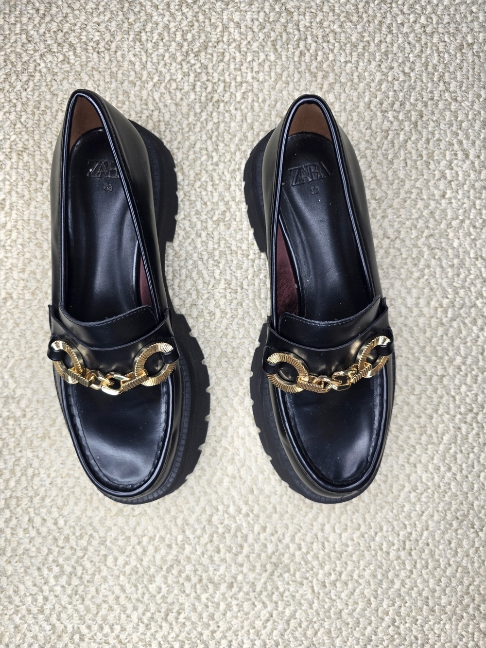 Zara Black Platform Chain Loafers UK 38 US 8